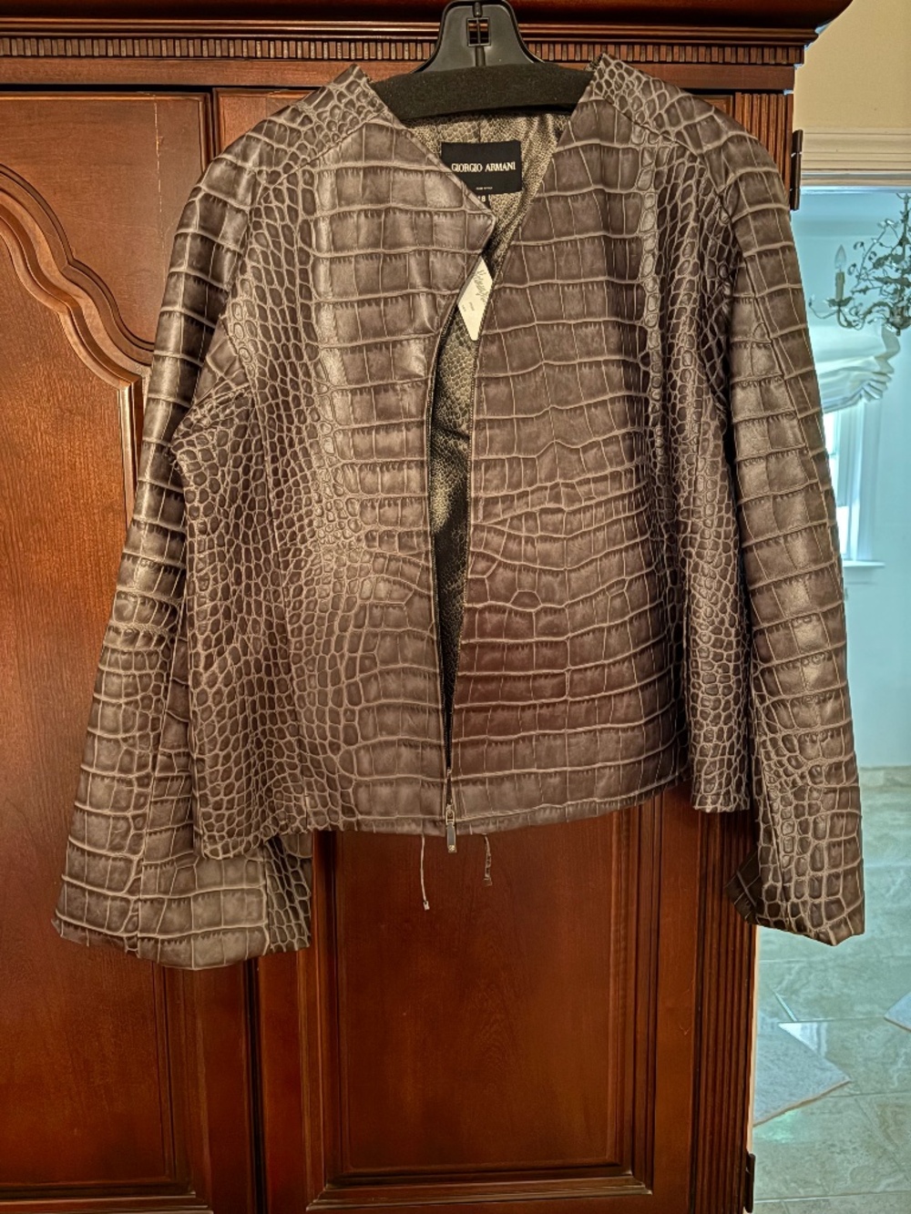 Giorgio Armani Designer Gray Leather Jacket, New w/ Defect